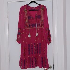 Brand New Johnny Was Magenta Pink Embroidered Dress